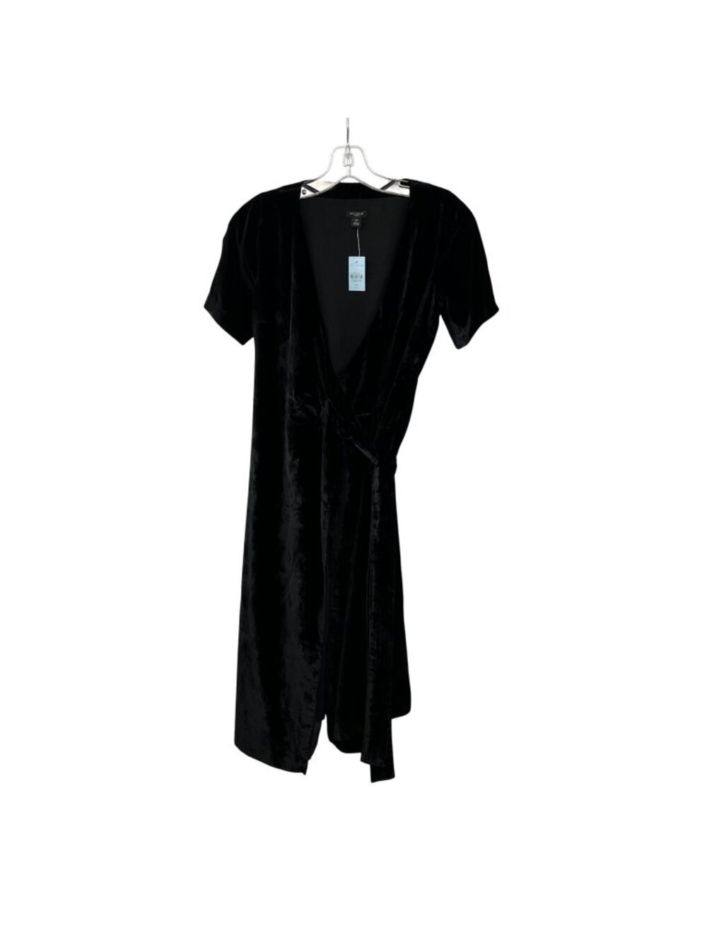 Ann Taylor Womens Velour Wrap Dress Short Sleeve Belted Black Size OOP New
